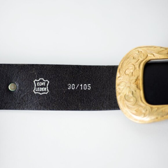 Vintage Birth-Gramm Black Wide Leather Belt Featuring Gold Suns & Iris Flowers main image 10